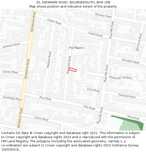 25, DENMARK ROAD, BOURNEMOUTH, BH9 1PB: Location map and indicative extent of plot