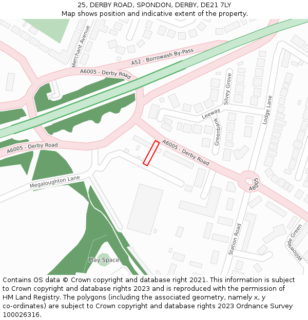 25, DERBY ROAD, SPONDON, DERBY, DE21 7LY: Location map and indicative extent of plot