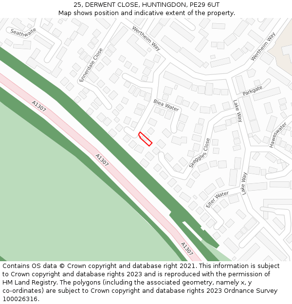 25, DERWENT CLOSE, HUNTINGDON, PE29 6UT: Location map and indicative extent of plot