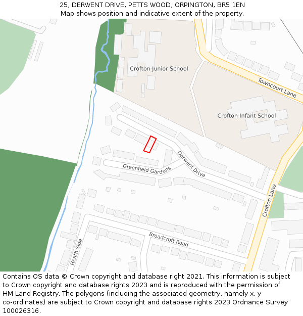 25, DERWENT DRIVE, PETTS WOOD, ORPINGTON, BR5 1EN: Location map and indicative extent of plot