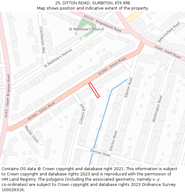 25, DITTON ROAD, SURBITON, KT6 6RE: Location map and indicative extent of plot