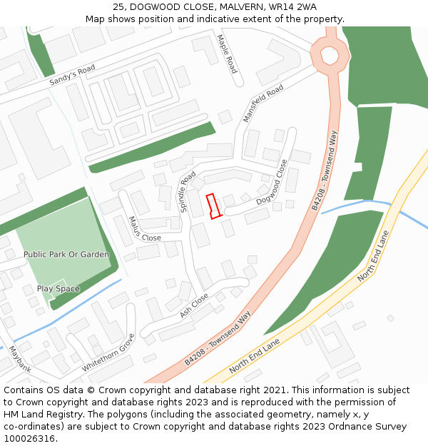 25, DOGWOOD CLOSE, MALVERN, WR14 2WA: Location map and indicative extent of plot