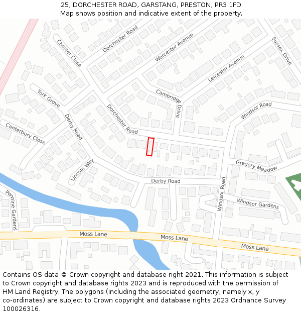 25, DORCHESTER ROAD, GARSTANG, PRESTON, PR3 1FD: Location map and indicative extent of plot