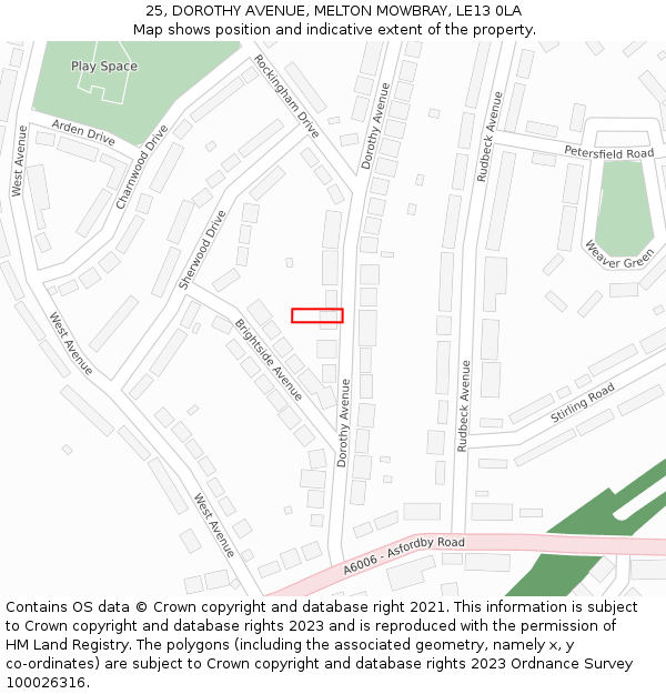 25, DOROTHY AVENUE, MELTON MOWBRAY, LE13 0LA: Location map and indicative extent of plot