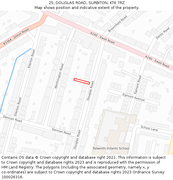 25, DOUGLAS ROAD, SURBITON, KT6 7RZ: Location map and indicative extent of plot