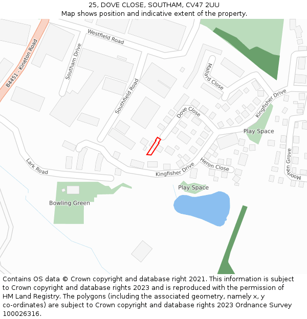 25, DOVE CLOSE, SOUTHAM, CV47 2UU: Location map and indicative extent of plot