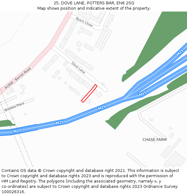 25, DOVE LANE, POTTERS BAR, EN6 2SG: Location map and indicative extent of plot
