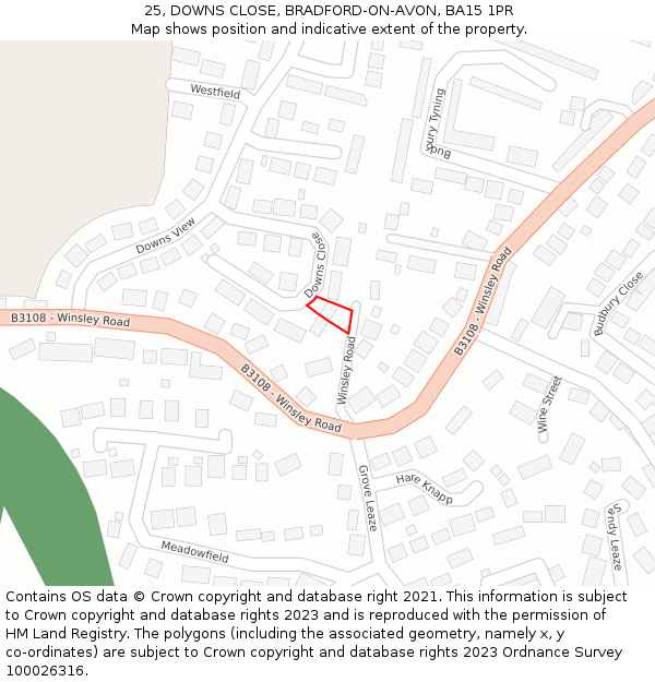 25, DOWNS CLOSE, BRADFORD-ON-AVON, BA15 1PR: Location map and indicative extent of plot