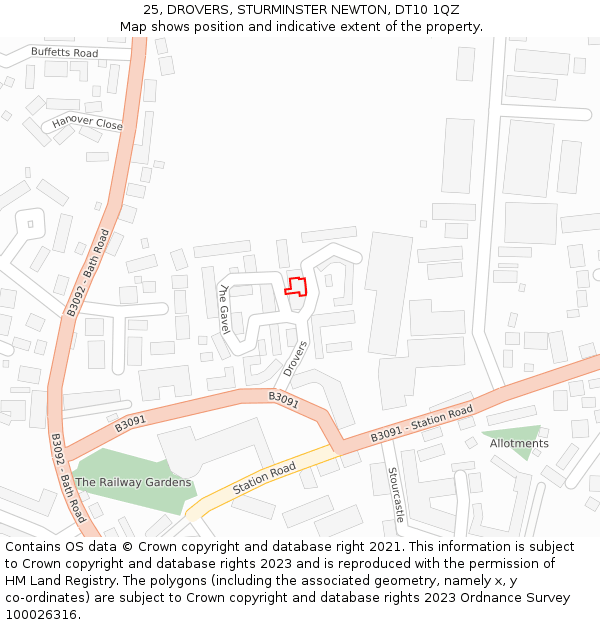 25, DROVERS, STURMINSTER NEWTON, DT10 1QZ: Location map and indicative extent of plot