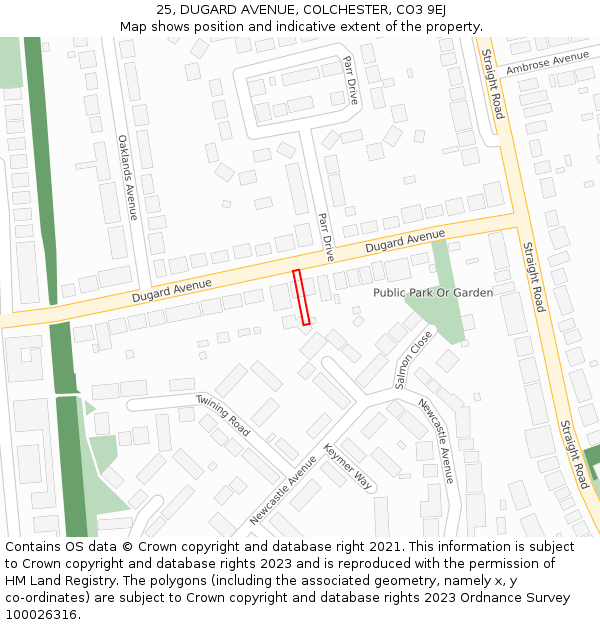 25, DUGARD AVENUE, COLCHESTER, CO3 9EJ: Location map and indicative extent of plot
