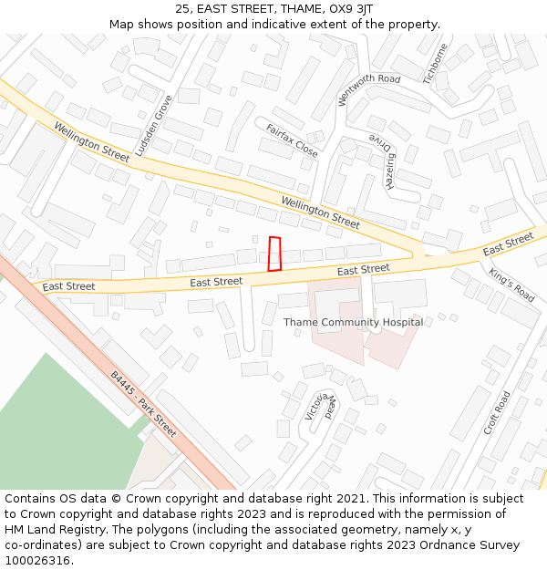 25, EAST STREET, THAME, OX9 3JT: Location map and indicative extent of plot