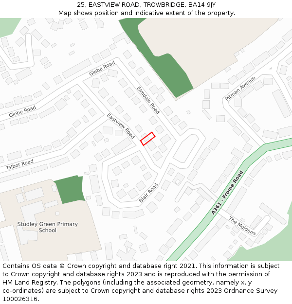 25, EASTVIEW ROAD, TROWBRIDGE, BA14 9JY: Location map and indicative extent of plot