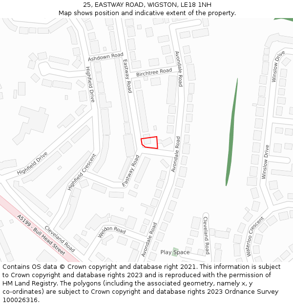 25, EASTWAY ROAD, WIGSTON, LE18 1NH: Location map and indicative extent of plot