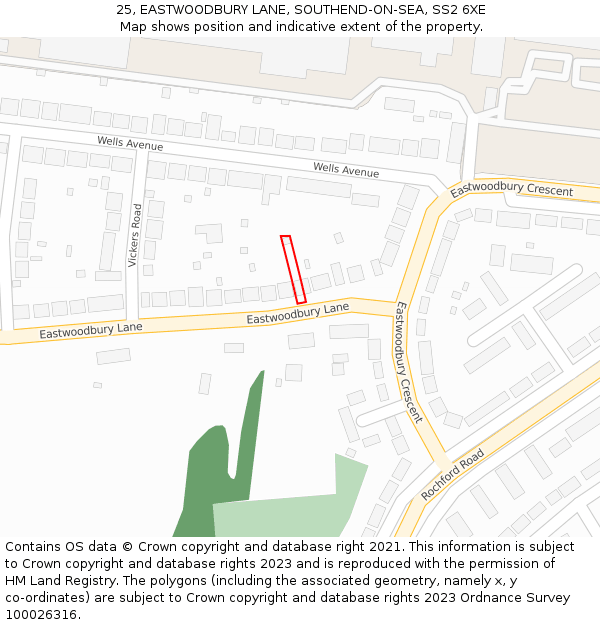 25, EASTWOODBURY LANE, SOUTHEND-ON-SEA, SS2 6XE: Location map and indicative extent of plot