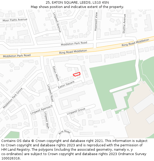 25, EATON SQUARE, LEEDS, LS10 4SN: Location map and indicative extent of plot