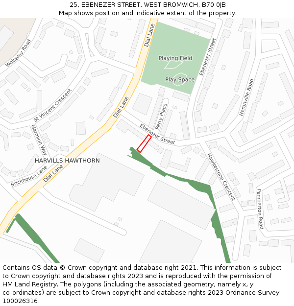 25, EBENEZER STREET, WEST BROMWICH, B70 0JB: Location map and indicative extent of plot