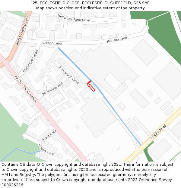 25, ECCLESFIELD CLOSE, ECCLESFIELD, SHEFFIELD, S35 9AF: Location map and indicative extent of plot
