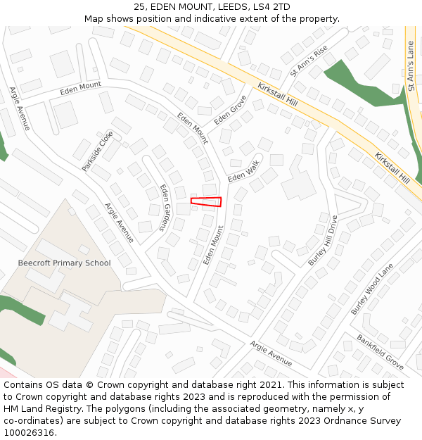 25, EDEN MOUNT, LEEDS, LS4 2TD: Location map and indicative extent of plot