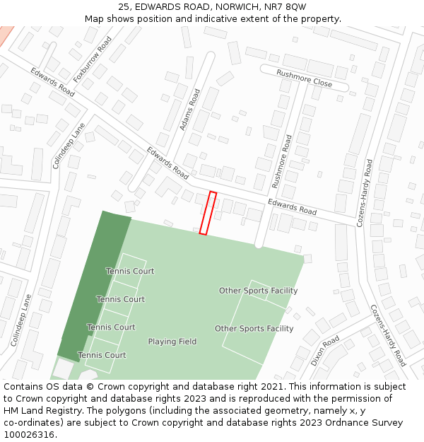 25, EDWARDS ROAD, NORWICH, NR7 8QW: Location map and indicative extent of plot