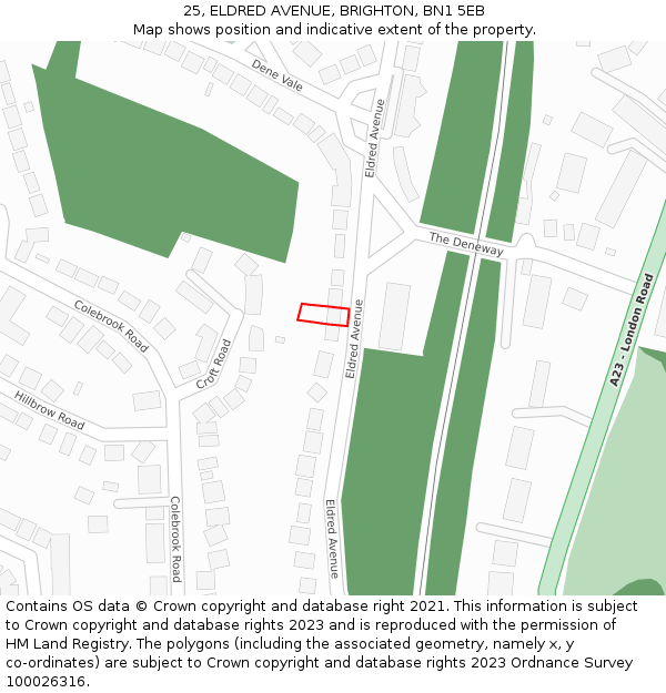 25, ELDRED AVENUE, BRIGHTON, BN1 5EB: Location map and indicative extent of plot