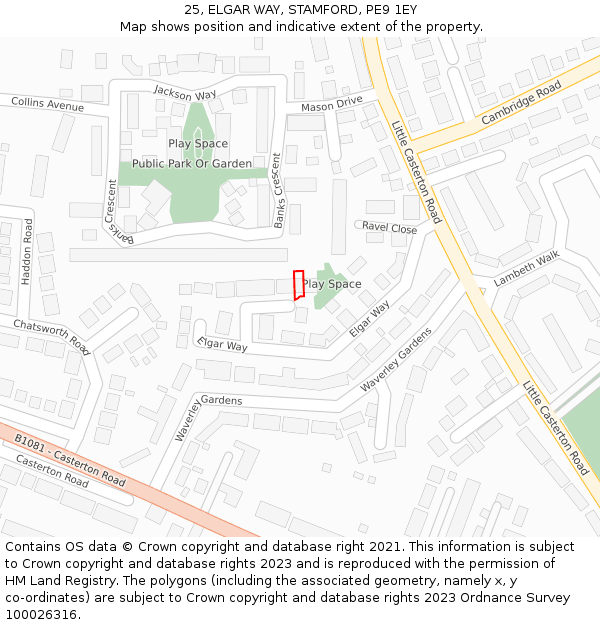 25, ELGAR WAY, STAMFORD, PE9 1EY: Location map and indicative extent of plot