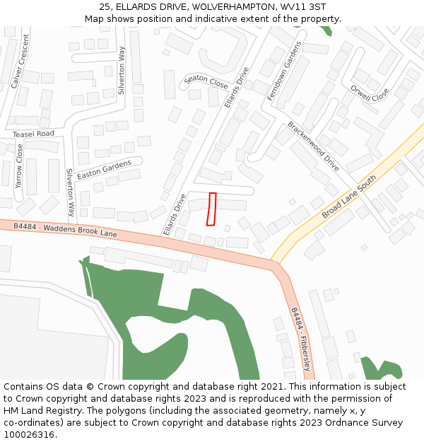 25, ELLARDS DRIVE, WOLVERHAMPTON, WV11 3ST: Location map and indicative extent of plot