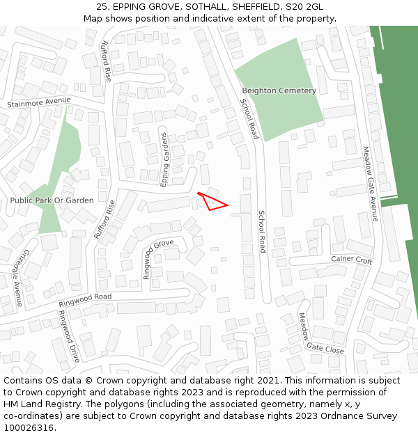 25, EPPING GROVE, SOTHALL, SHEFFIELD, S20 2GL: Location map and indicative extent of plot