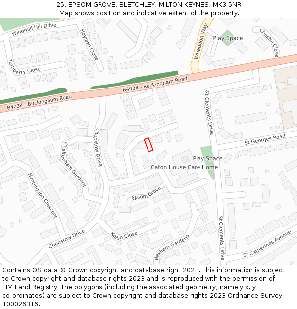 25, EPSOM GROVE, BLETCHLEY, MILTON KEYNES, MK3 5NR: Location map and indicative extent of plot