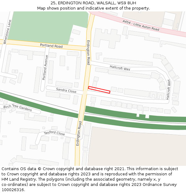 25, ERDINGTON ROAD, WALSALL, WS9 8UH: Location map and indicative extent of plot