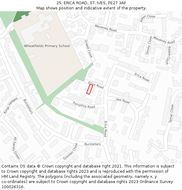 25, ERICA ROAD, ST. IVES, PE27 3AF: Location map and indicative extent of plot