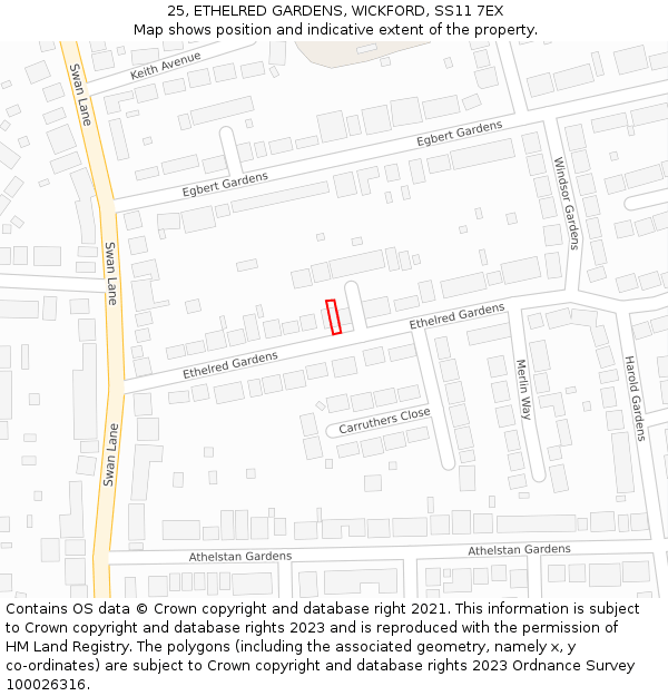 25, ETHELRED GARDENS, WICKFORD, SS11 7EX: Location map and indicative extent of plot