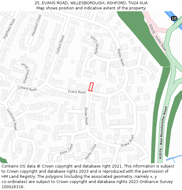 25, EVANS ROAD, WILLESBOROUGH, ASHFORD, TN24 0UA: Location map and indicative extent of plot