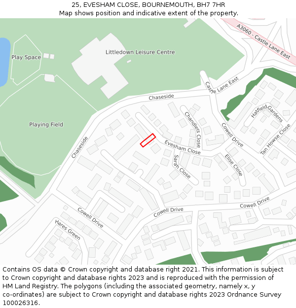 25, EVESHAM CLOSE, BOURNEMOUTH, BH7 7HR: Location map and indicative extent of plot