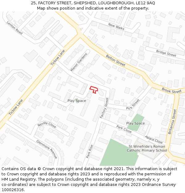 25, FACTORY STREET, SHEPSHED, LOUGHBOROUGH, LE12 9AQ: Location map and indicative extent of plot
