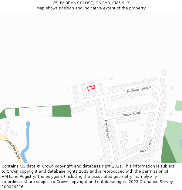 25, FAIRBANK CLOSE, ONGAR, CM5 9HX: Location map and indicative extent of plot