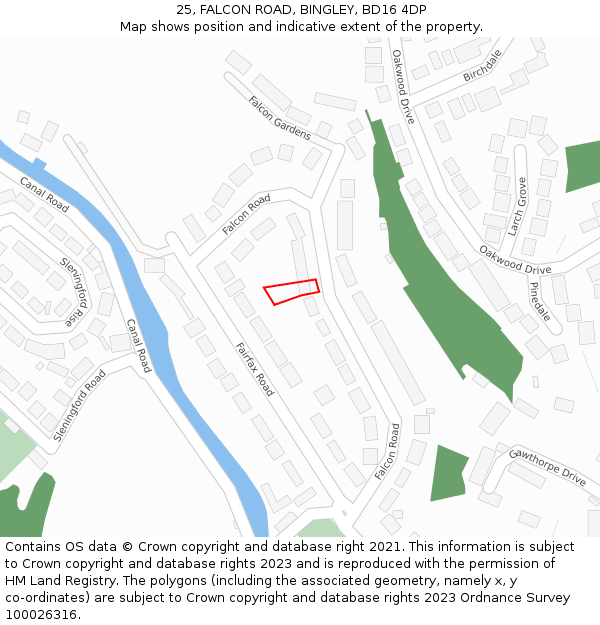 25, FALCON ROAD, BINGLEY, BD16 4DP: Location map and indicative extent of plot