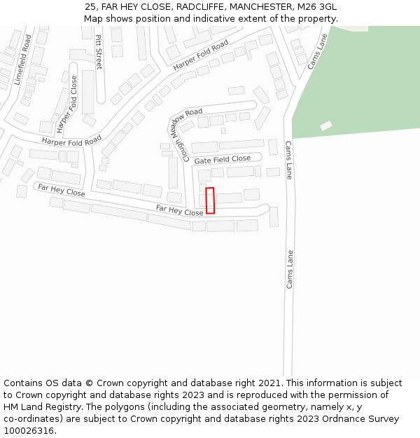 25, FAR HEY CLOSE, RADCLIFFE, MANCHESTER, M26 3GL: Location map and indicative extent of plot