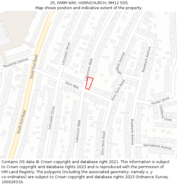 25, FARM WAY, HORNCHURCH, RM12 5SS: Location map and indicative extent of plot