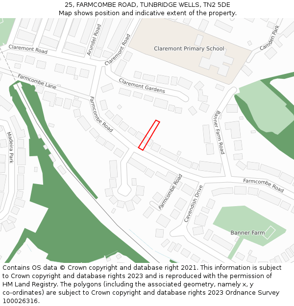 25, FARMCOMBE ROAD, TUNBRIDGE WELLS, TN2 5DE: Location map and indicative extent of plot