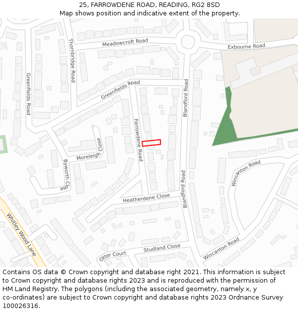 25, FARROWDENE ROAD, READING, RG2 8SD: Location map and indicative extent of plot