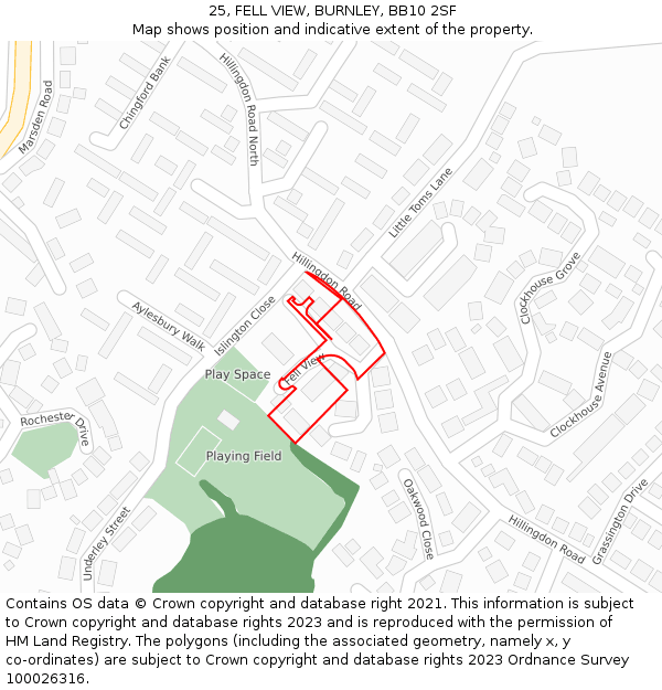 25, FELL VIEW, BURNLEY, BB10 2SF: Location map and indicative extent of plot