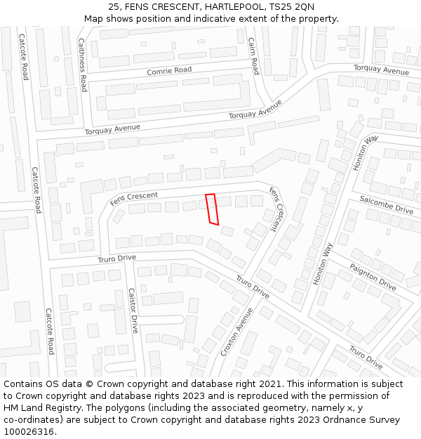 25, FENS CRESCENT, HARTLEPOOL, TS25 2QN: Location map and indicative extent of plot