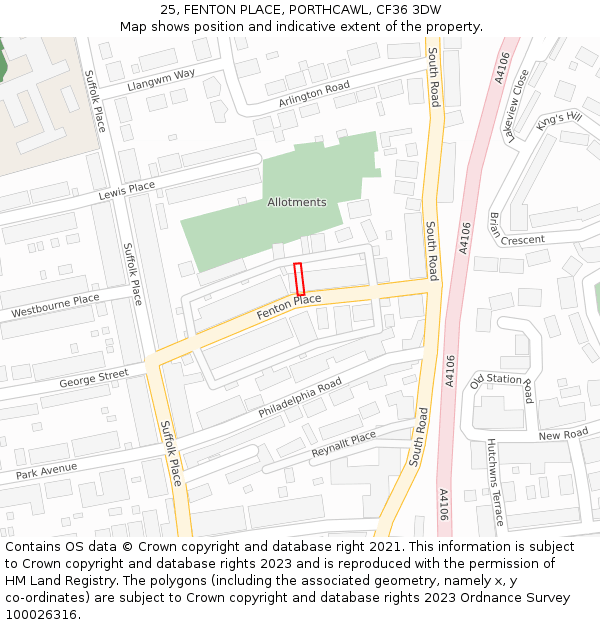 25, FENTON PLACE, PORTHCAWL, CF36 3DW: Location map and indicative extent of plot