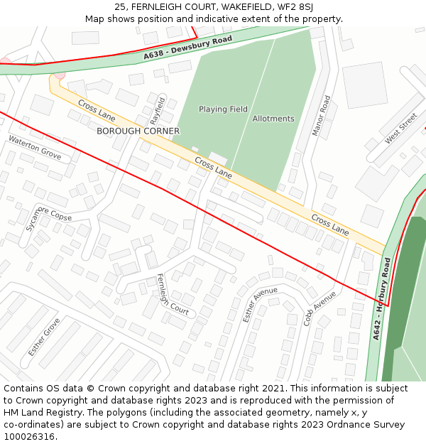25, FERNLEIGH COURT, WAKEFIELD, WF2 8SJ: Location map and indicative extent of plot