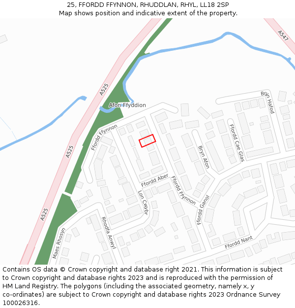 25, FFORDD FFYNNON, RHUDDLAN, RHYL, LL18 2SP: Location map and indicative extent of plot