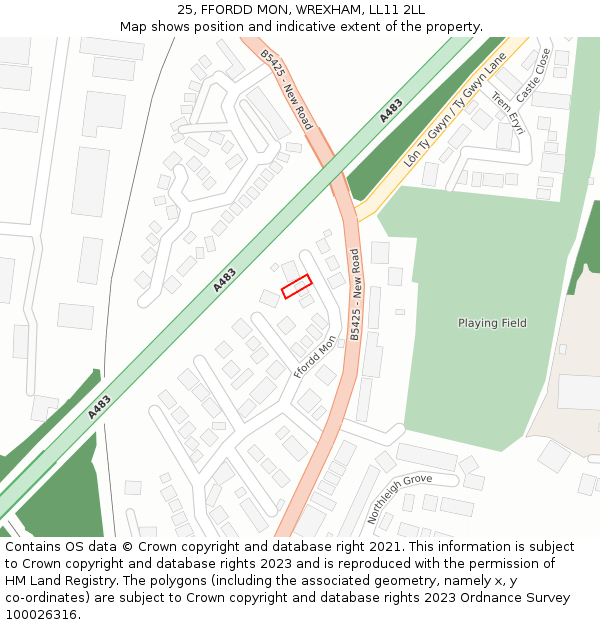 25, FFORDD MON, WREXHAM, LL11 2LL: Location map and indicative extent of plot