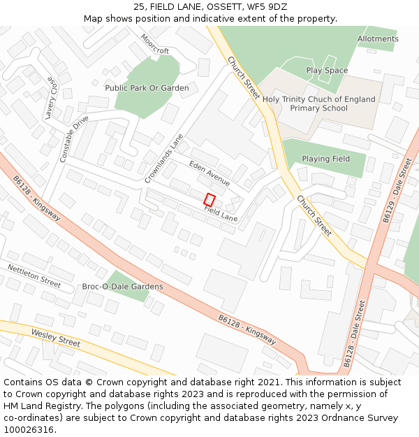 25, FIELD LANE, OSSETT, WF5 9DZ: Location map and indicative extent of plot