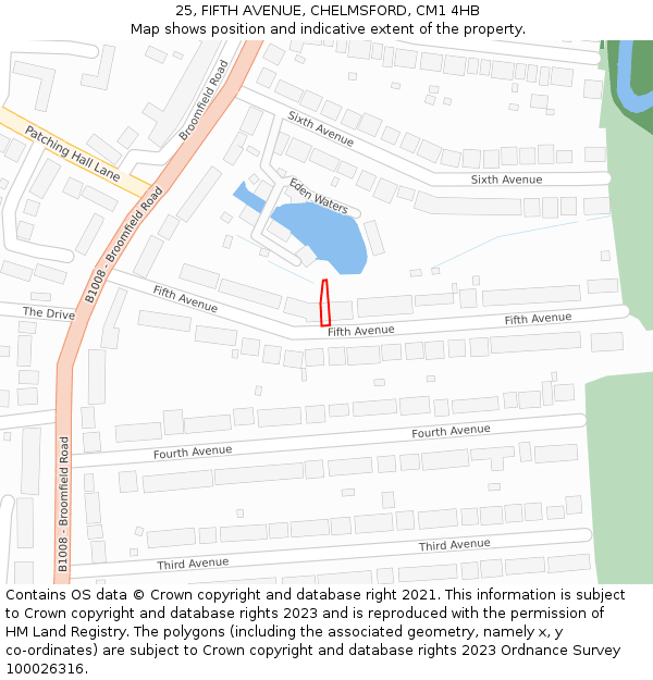 25, FIFTH AVENUE, CHELMSFORD, CM1 4HB: Location map and indicative extent of plot