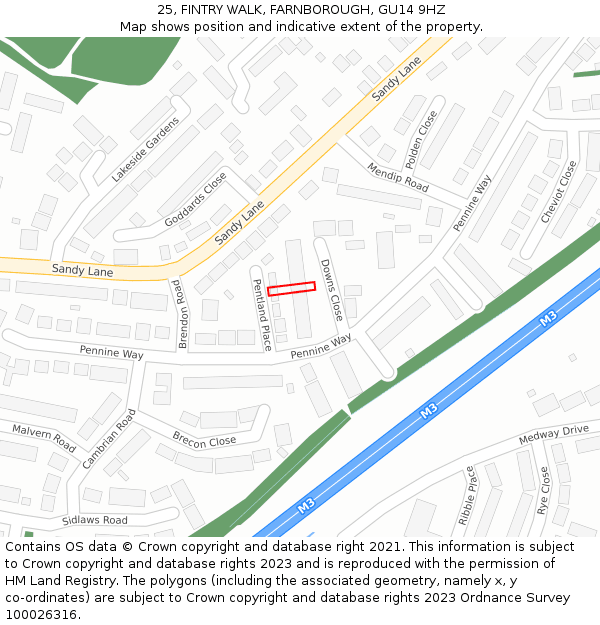 25, FINTRY WALK, FARNBOROUGH, GU14 9HZ: Location map and indicative extent of plot