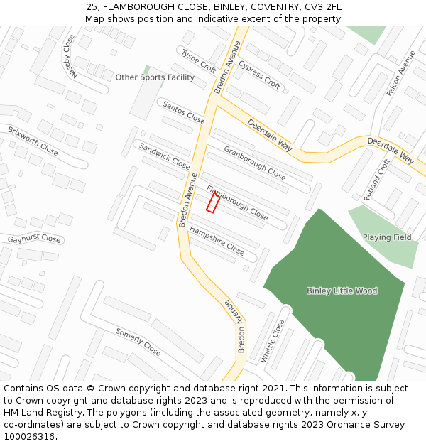 25, FLAMBOROUGH CLOSE, BINLEY, COVENTRY, CV3 2FL: Location map and indicative extent of plot